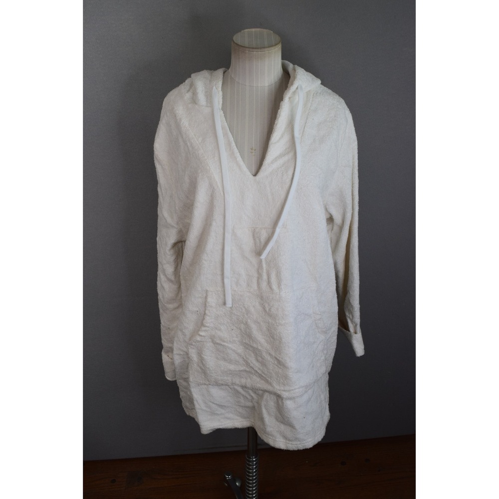 Onia Towel Terry Poncho Large White Hooded V-Neck Beach Cover Up Women
